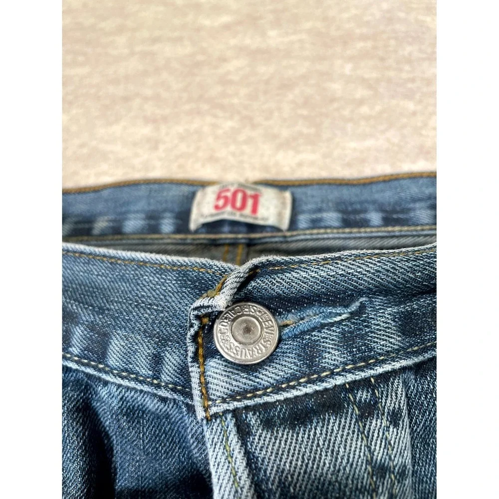 Levis 501 Straight Leg Jeans Mens‎ 40x34 Blue Whiskering Denim Button Fly Cotton